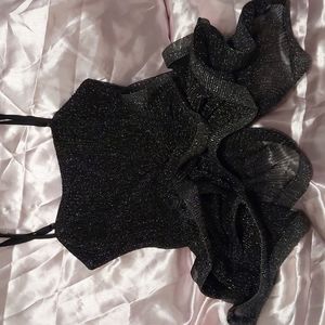 Akira brand black sparkle tank with ruffles size large